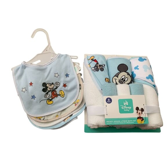 Disney Baby Mickey Mouse 6-Piece Bath Set & Bib Bundle - Picture 1 of 3